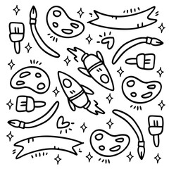 creative set with doodle line style vector