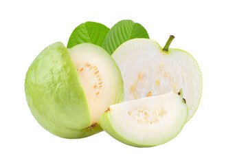 Guava fruit with leaf isolated on transparent png