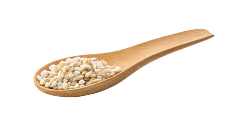 pile of pearl barley in wood spoon  isolated on transparent png