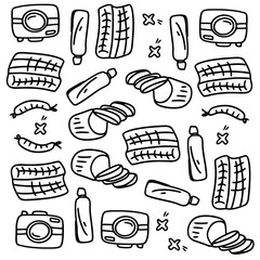 picnic and camping doodle line set vector