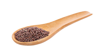 mustard seeds in wood spoon  isolated on transparent png