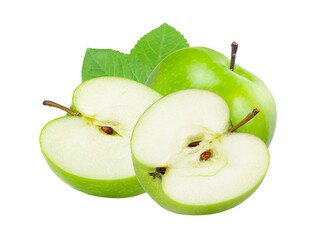  fresh green applewith leaf Isolated on transparent png
