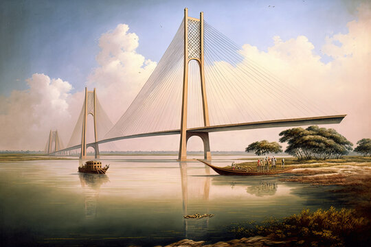 Illustration of the Pad ma Bridge in Bangladesh. Generative AI