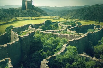 Obraz premium Castle in the morning over the Mountain
