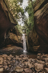 waterfall and cave in the interior of rio grande do sul brazil