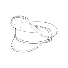 Outline military cap vector illustration isolated on white background. Outline military cap vector for coloring book.