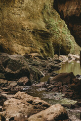 waterfall and cave in the interior of rio grande do sul brazil
