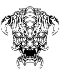 premium vector | Japnese oni mask devil hand drawn illustration