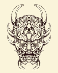 premium vector | Japnese oni mask devil hand drawn illustration