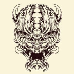 premium vector | Japnese oni mask devil hand drawn illustration