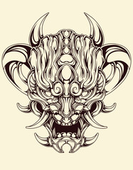 premium vector | Japnese oni mask devil hand drawn illustration