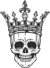Vintage prince skull in crown monochrome isolated illustration © Natallia Filonchyk