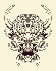 Obraz premium premium vector | Japnese oni mask devil hand drawn illustration