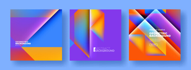 Set of abstract backgrounds - overlapping triangles with fluid gradients design. Collection of covers, templates, flyers, placards, brochures, banners