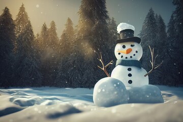 Obraz premium Winter landscape with Snowman