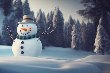 Obraz premium Winter landscape with Snowman