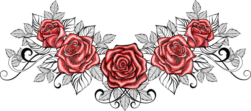 Dotwork Red Roses Tattoo