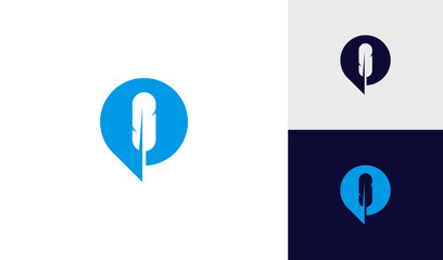 Simple chat logo or message icon with feather shape © Pirage Design