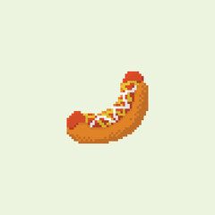 illustration vector graphic of  hot dog with pixel art style, colorfull and good for your project.