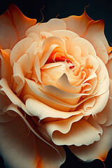 Beautiful orange and white rose in realistic painting art style, close up view	