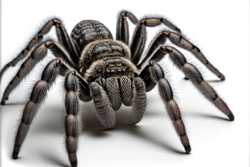 Tarantula Poecilotheria regalis, isolated on a white backdrop. close up of a regalis tarantula on a white backdrop. Generative AI