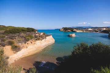 Sidari, beautiful landscape of Canal d’Amour (Love Channel), Corfu island, Greece, with turqoise water and sea beach, Kerkyra, Ionian islands, summer sunny day
