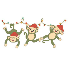 Cute Monkeys Christmas Holiday