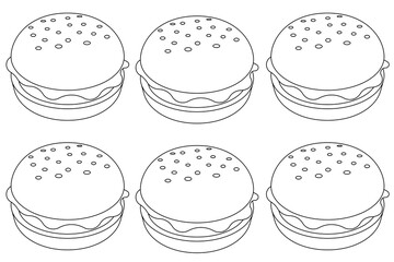 Meal burger menu with hamburger, cheeseburger hand drawn sketch. Fast food with bun, meat, vegetable burger, onion ring, lettuce, sauce, vector isolated line on white background Free Vector