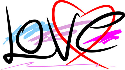Text love design heart brush strokes style 
