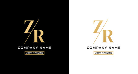 ZR logo letter or ZR letter logo vector on white and black background. ZR letter logo with go concept. Elegant gold colored ZR letter logo. Suitable for company logos with the initials Z And R.