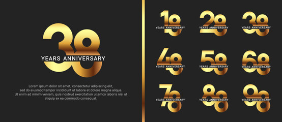 set of anniversary logo style golden and white color on black background for celebration