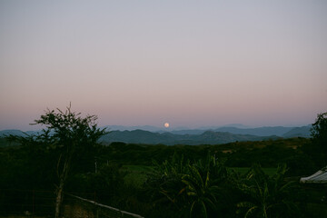 moonrise over the mountains in Mexico