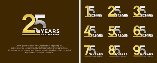 set of anniversary logo style golden and silver color on brown background for celebration