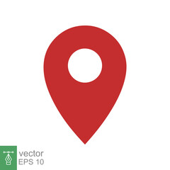 Location pin icon. Simple flat style. Red map point, place marker, position mark, tag, pointer, navigation concept. Vector illustration isolated on white background. EPS 10.