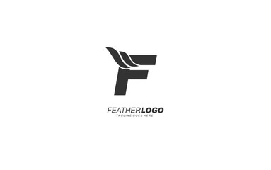 F logo wing for identity. feather template vector illustration for your brand.