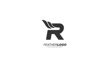 R logo wing for identity. feather template vector illustration for your brand.