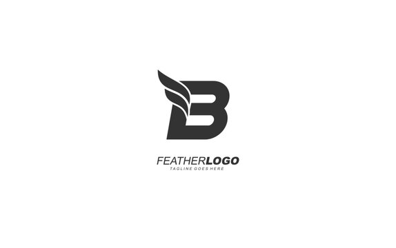 B logo wing for identity. feather template vector illustration for your brand.