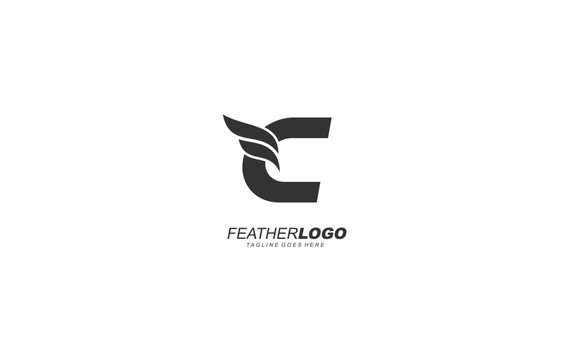 C logo wing for identity. feather template vector illustration for your brand.