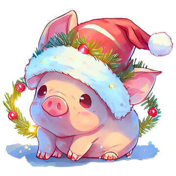 recommend clip art: Cute Pig In Santa Hat