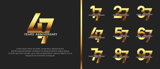 set of anniversary logo style golden and white color on black background for celebration