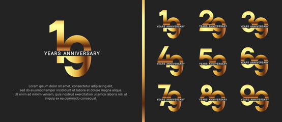 set of anniversary logo style golden and white color on black background for celebration