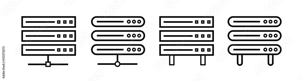 Poster black database collection set. black database lines icons. database flat design style on white backg