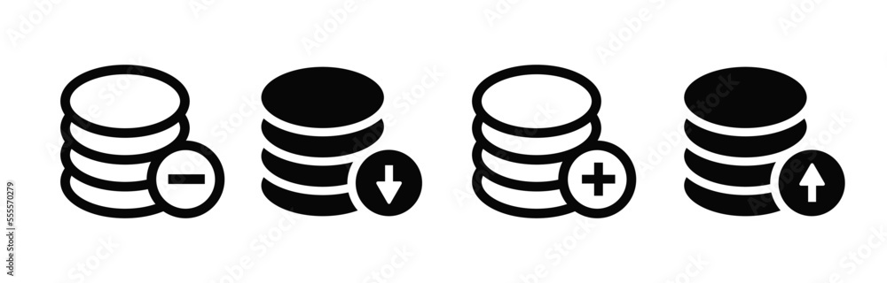Poster black database lines icons. black database collection set. database flat design style on white backg