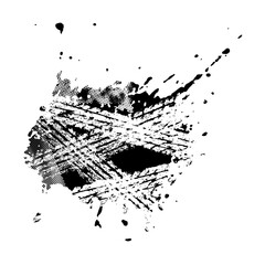 Black grunge textured tire track. Noise destroyed shape. Distorted geometric  design element. Vector distressed shapes with a halftone dotted texture for banners, logo, icons, badges, emblems