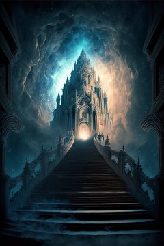 light castle in heaven, universe inside, stairs