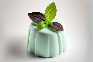 small panna cotta dessert with one mint leaf on top - obrazy, fototapety, plakaty