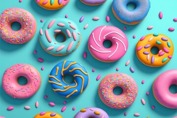 seamless pattern of donuts on a solid color background