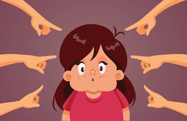 Insecure Overweight Girl Being Shamed Publicly Vector Concept Illustration. Self-conscious child shames for the way she looks 
