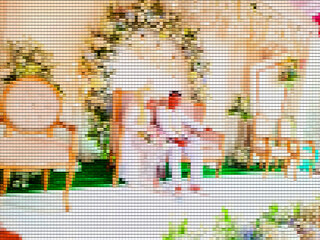 Abstract patchwork background with the main composition of thin brown on top and white on the bottom.