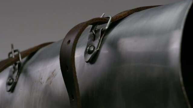 knight's shin leg armor close up